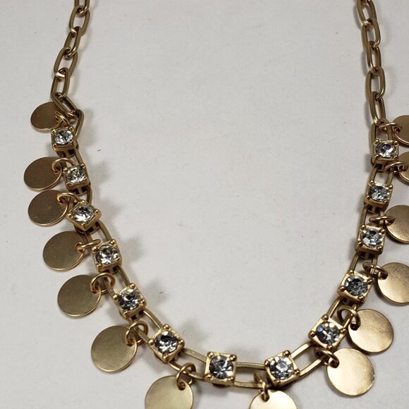 Women's Stunning Matte Gold tone Necklace - Sparkling Crystal & Discs, 19+3-inch - Picture 5 of 6